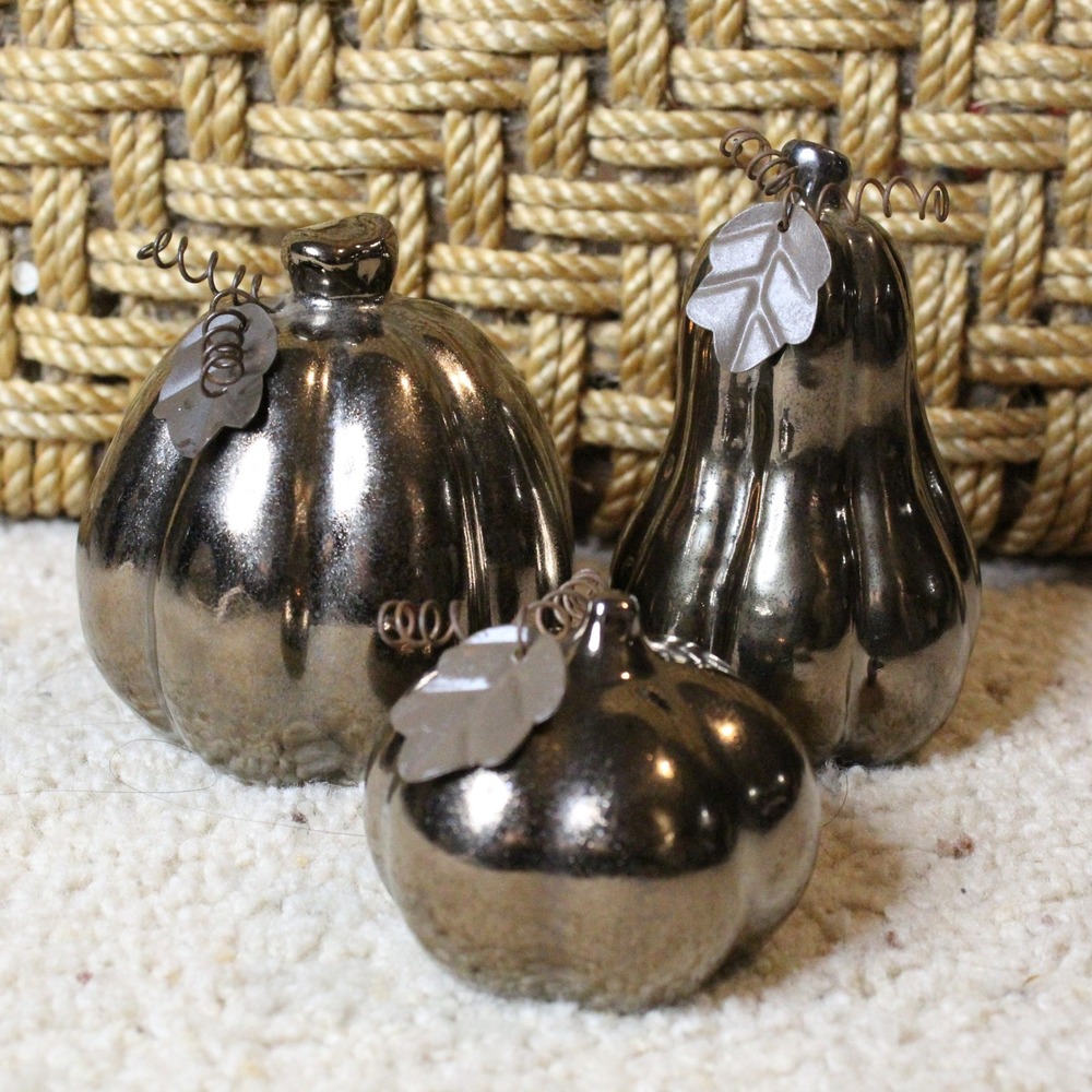 Set of 3 Mercury Glass Pumpkins Gourd Metallic Bronze Fall Decor Aesthetic